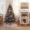 150cm pink and white luxury Christmas tree with 52 pieces of LED lights and decorations - 150cm Pink White Tree Skirt Style (No Gift Box)