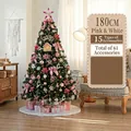 180cm pink and white luxury artificial Christmas tree with 61 ornaments and LED lights - 180cm Pink White Tree Skirt Style (No Gift Box)