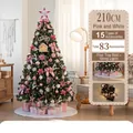 210cm pink and white artificial Christmas tree with 83 luxury ornaments and warm LED lights - 210cm Pink White Tree Skirt Style (No Gift Box)