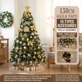 Albero di Natale artificiale lusso 150cm bianco e oro con luci e 47 decorazioni incluse - Stile Gonna Albero 150cm Oro Bianco (Senza Scatola Regalo)