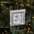 Decorazione quadrata argentata per albero di Natale con glitter e immagine di angelo - Cornice Quadrata Argento