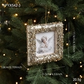 Addobbo natalizio quadrato con glitter dorati e icona angelo, decorazione da 11,5 cm - Cornice Quadrata Champagne