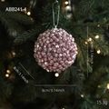 Roze parel kerstbal ornament met zilveren sterren en 8 cm diameter aanduiding - Kerstbal Stijl D (Sterrenroze)