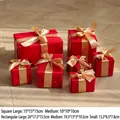 Luxurious red Christmas gift boxes with gold satin ribbons in square and rectangular sizes - Gold Red Gift Box 7-Piece Set