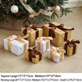 Set of luxury gold and white Christmas gift boxes with bows in five various sizes - Gold Coffee White Gift Box 7-Piece Set