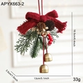 Fiocco di Natale con pigne bacche rosse e campane dorate per decorazione - Stile Fiocco in Maglia Rosso (APYX663-2)