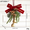 Christmas bow ornament with red velvet, gold bells, pine cones and Merry Christmas print - Red Printed Velvet Bow Style (APYX664-1)