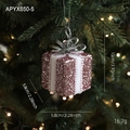 Décoration de Noël en forme de boîte cadeau rose pailletée avec perles et nœud argenté - Style Boîte Cadeau (Chaîne de Perles Roses)