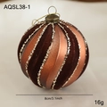 8cm kaffeebraune Weihnachtskugel mit Bronzestreifen und Goldglitzer für den Tannenbaum - Dunkelbraune Beflockte Streifen (AQSL38-1)