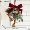 Christmas hanging ornament with red velvet bow, pine cone, and golden bells - Red Velvet Bow Cinnamon Stick Style (APYX665-1)