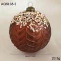 Braune 8cm Weihnachtskugel mit Tropfentextur, weißen Perlen und Goldpailletten - 3D Tränenform Textur (AQSL38-2)
