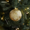 8cm gold glitter Christmas ball with white 3D snowflake pattern hanging on tree - Ball Style E