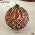 Braune 8cm Weihnachtskugel mit Glitzer-Gittermuster und metallischer Kappe - Rautennetz Textur (AQSL38-3)