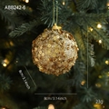 Golden 8cm glitter Christmas ball ornament with sequins on tree branch - Ball Style F
