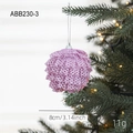 Purple foam Christmas ball with lace texture and silver hanging string, 8cm diameter - 8CM Purple Mesh Ball Style E (ABB230-3)