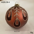 8cm Vintage Weihnachtskugel in Braun mit Goldglitzer-Muster und Aufhängung - Samtlinienmuster (AQSL38-4)
