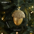 Golden acorn Christmas ornament with glitter top and bead texture, size 9x7cm - Acorn Style