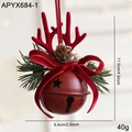 Christmas red bell ornament with velvet bow, pine cone, and antlers for tree decor - Red Antler Hollow Bell (APYX684-1)