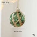 Bola de Navidad verde 8cm brillante con purpurina dorada y patrones de cinta blanca - Bola de Navidad 8CM Estilo A