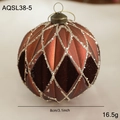 Braune 8cm Weihnachtskugel mit geometrischem Gittermuster und funkelndem Silberglitzer - Geometrisches Rautenrelief (AQSL38-5)
