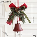 Christmas bell ornament with red burlap bow, pine cone, and green ribbon detail - Red Vintage Splatter Bell (APYX687-2)