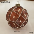 8cm braune Weihnachtskugel mit Vintage-Rautenmuster und goldenen Glitzerdetails - Rautenfaltentextur (AQSL38-6)