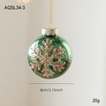 Bola de Navidad verde de 8cm con copos de nieve dorados y cordón dorado - Estilo De Copo De Nieve Con Cuentas Doradas (AQSL34-3)
