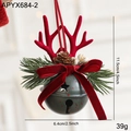 Christmas green star bell with red velvet bow, deer antlers and pine cone ornament - Green Antler Hollow Bell (APYX684-2)