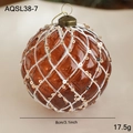 8cm Retro Weihnachtskugel aus bernsteinfarbenem Glas mit Gittermuster und Pailletten - Bernstein Netz Glitzer (AQSL38-7)