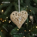 Décoration de Noël en forme de cœur doré scintillant avec cristal et gravures - Style Coeur