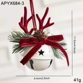 White Christmas bell with red velvet bow, pine cone, and antlers hanging decoration - White Antler Hollow Bell (APYX684-3)