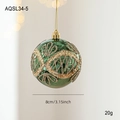8cm dark green glossy Christmas ball with golden glitter patterns and hanging string - Ball Style E
