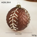 Braune 8cm Weihnachtskugel mit Wellenstruktur und goldenen Glitzerzweigmustern - Glitzer Zweigmuster (AQSL38-8)