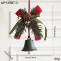 Dark green matte Christmas bell with red bow, pine cone, and berries holiday ornament - Green Vintage Splatter Bell (APYX687-3)