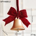 Christmas decoration featuring a red velvet bow with a gold matte bell and glitter finish - Gold Single Bell (APYX685-2)