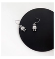 Detailed view of silver robot ear hooks with retro metallic finish and intricate texture - Vintage Robot Ear Hook