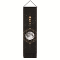 Tenture murale boho verticale avec phases de lune, étoiles et détails de pompons noirs - 32.5x130cm / Lune Et Étoiles Réalistes (Style-5)