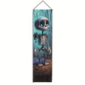 Detailansicht eines Totenkopf-Wandteppichs mit schwarzen Quasten und 3D-Illustration - 32.5x130cm / Q-Version Skelett Blaue Augen