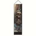 Detaillierter Wandteppich mit Totenkopf im Streetstyle, schwarzen Quasten und Rollstab - 32.5x130cm / Street Skelett Hoodie