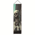 Vertical wall tapestry with cartoon skeleton in a hoodie and black decorative tassels - 32.5x130cm / Trendy Hoodie Skeleton