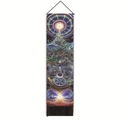 Detailed view of meditation tapestry with sacred geometry patterns and black tassels - 32.5x130cm / Psychedelic Abstract Totem (Style-1)