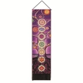 Detailed view of Seven Chakras wall hanging with purple fabric and black bottom tassels - 32.5x130cm / Purple Seven Chakras (Style-2)