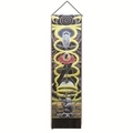Detailed mystic wall hanging with snake, third eye, and hourglass over black fabric background - 32.5x130cm / Mystical Alchemy Illustration (Style-4)