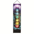 Vertical tree of life meditation wall tapestry with chakras and black fringe - 32.5x130cm / Spiritual Goddess Chakra (Style-5)