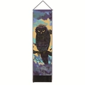 Detailed view of owl wall tapestry with mysterious purple background and black tassels - 32.5x130cm / Purple Mystic Owl Style (款式-3)