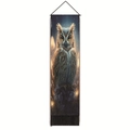 Detailed view of owl wall tapestry with black tassels and top hanging rod assembly - 32.5x130cm / Gold Spark Owl Style (款式-4)