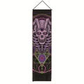 Verticale gotische schedel wandtapijt met ramshoorntjes en paars pentagram neon - Pentagram Gehoornde Schedel Stijl / 32.5x130cm