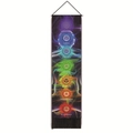 Meditation yoga chakra wall tapestry with colorful symbols and black fringe tassels - Chakra Yoga Style (Style-1) / 32.5x130cm