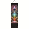 Detail of meditation tapestry with vibrant chakra energy lines and elegant black tassels - Fluorescent Spiritual Chakra Style (Style-2) / 32.5x130cm