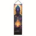 Vertical wall tapestry with meditation silhouette and colorful cosmic energy floral design - Starry Floral Meditation Style (Style-3) / 32.5x130cm